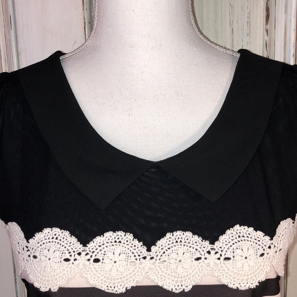 Umisky / Young Short Puff Sheer Sleeves with Lace Detailing Pointed Collar Dress - Picture 7 of 14